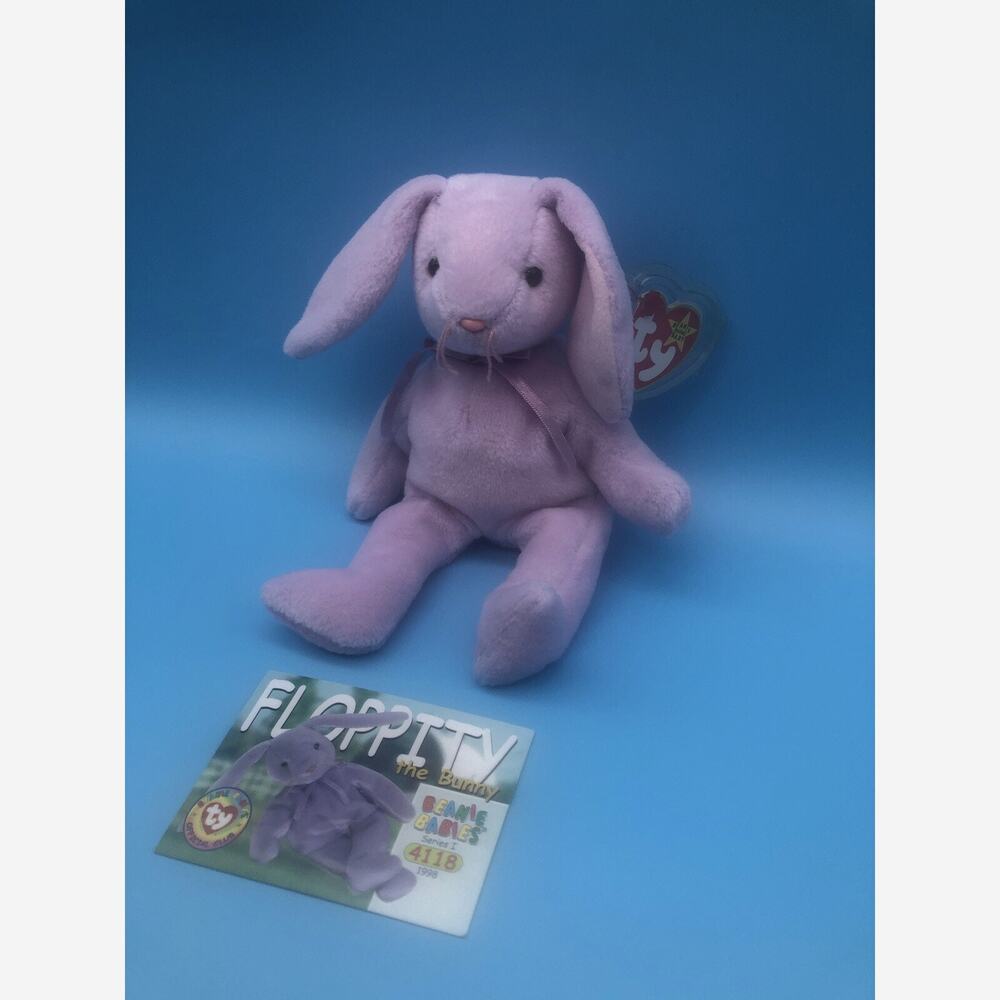 Floppity the Bunny TY original beanie baby Series 1,tag & Official Club Card “96